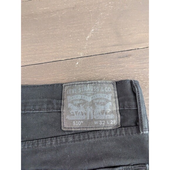 Levis Mens 510 Skinny Fit Black Stretch Denim Jeans Size 32 x 29 frayed hem - Picture 4 of 5